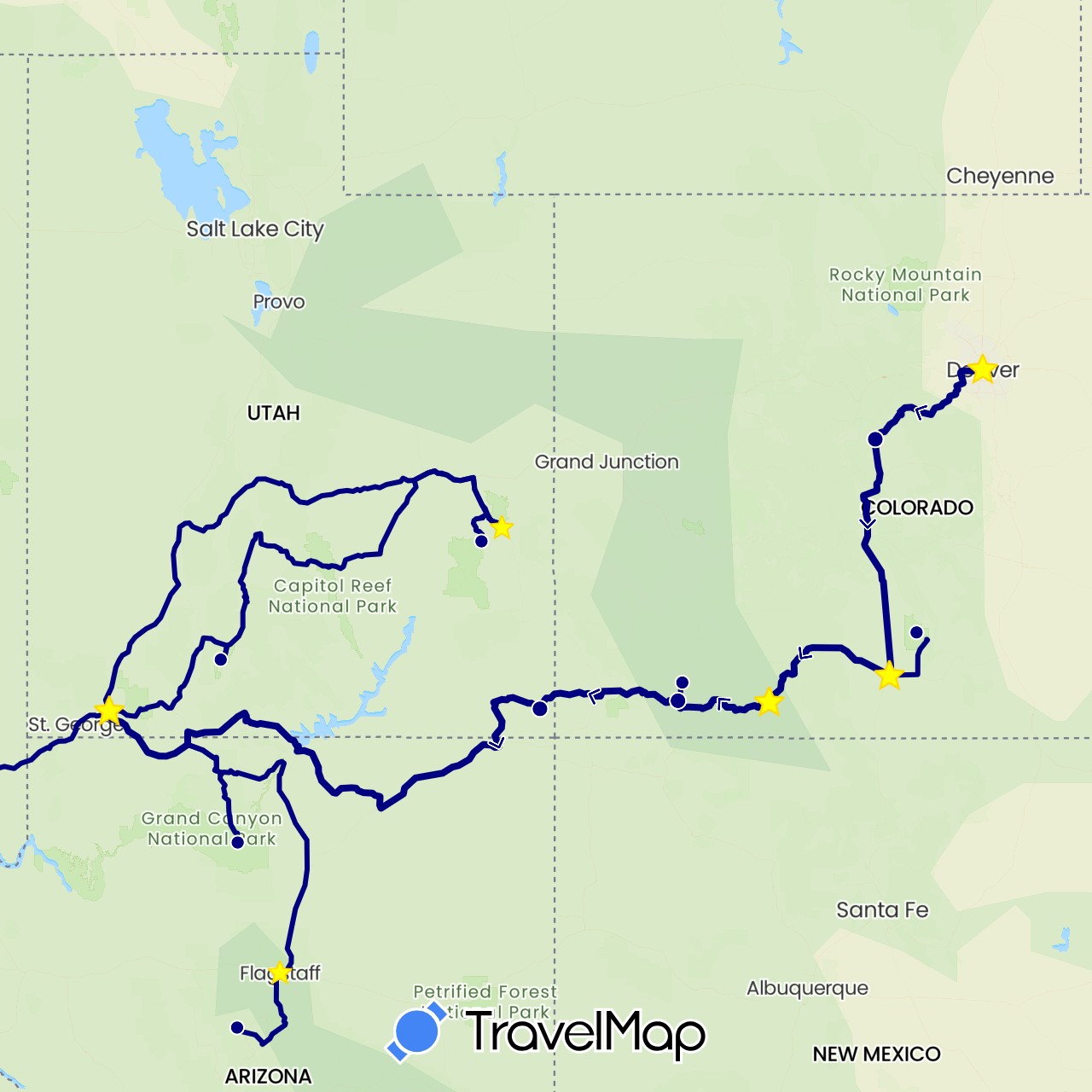 TravelMap itinerary: driving, plane in United States (North America)