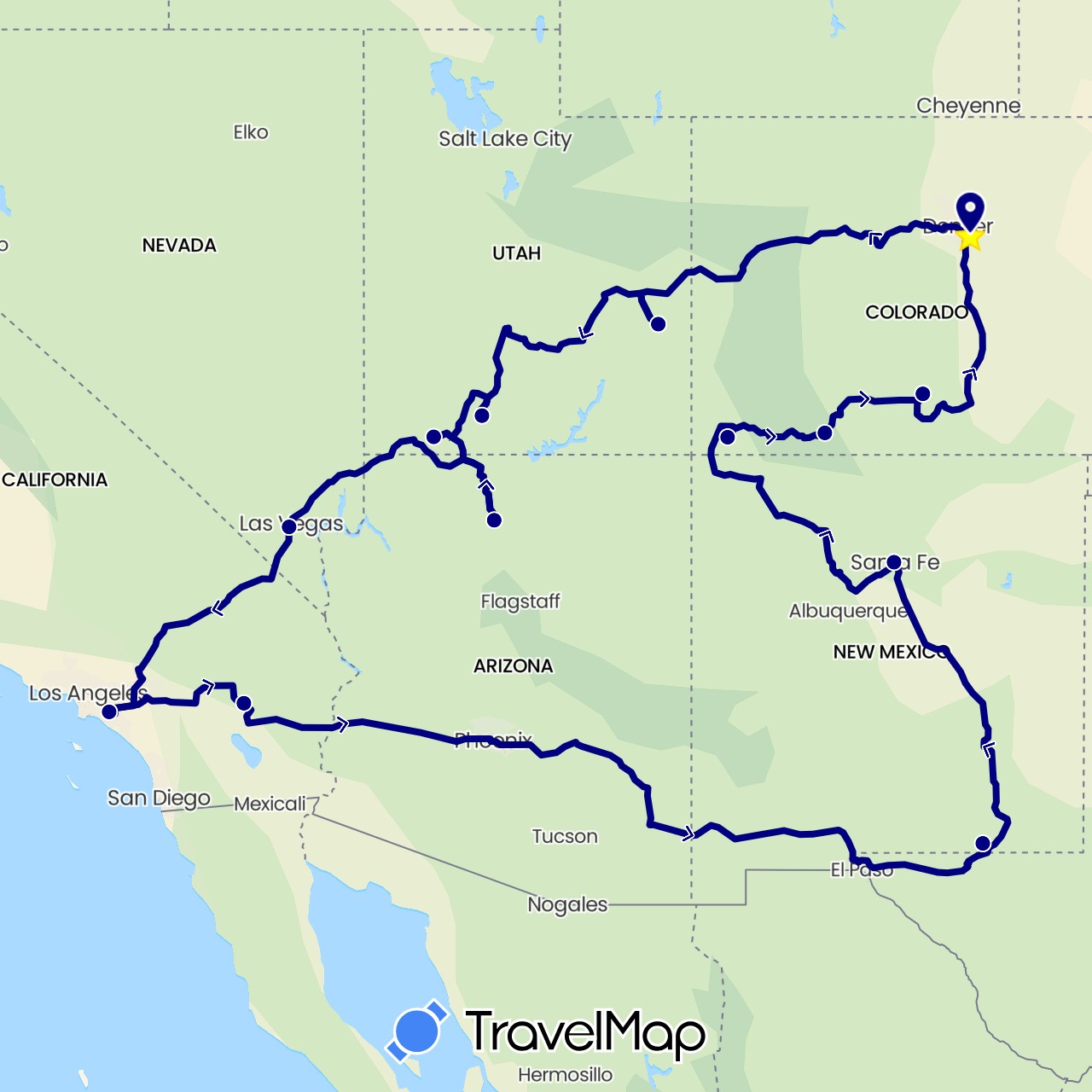 TravelMap itinerary: driving in United States (North America)